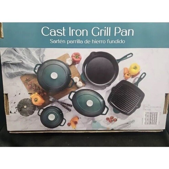 Crofton 11" Square Green Enamel Cast Iron Skillet Frying Pan Double Pour NOS - Picture 4 of 11